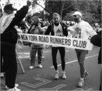 Grete Waitz and Fred Lebow finishing the 1992 New York Marathon